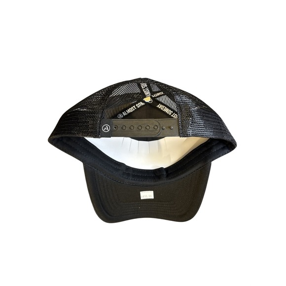 Almost Someday Hotel Trucker Hat Black White Embroidered Roses Snapback - Picture 5 of 5